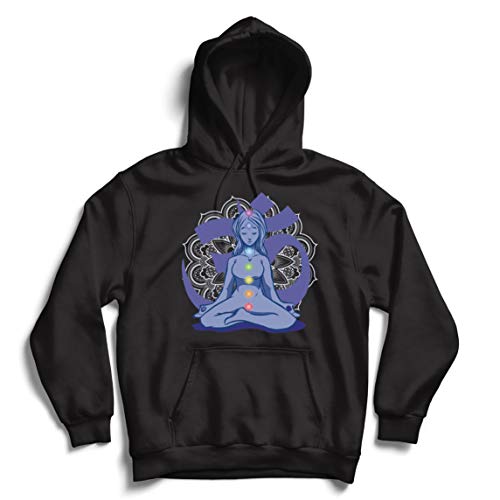 lepni.me Sudadera con Capucha Yoga Meditación Namasté Asana Mandala Mente Cuerpo Alma (Large Negro Multicolor)