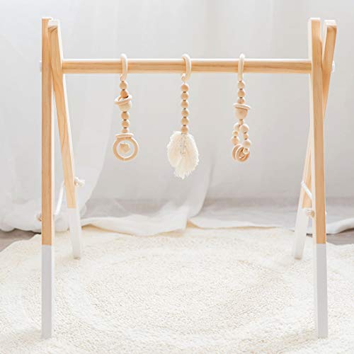 let's make 3pc Baby Play Gym Toys Anillo de Dentición de Madera Orgánica Baby Play Activity Gym Frame Accesorios de Enfermería Juguetes Sensoriales de Protección Ambiental no Tóxicos