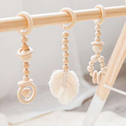 let's make 3pc Baby Play Gym Toys Anillo de Dentición de Madera Orgánica Baby Play Activity Gym Frame Accesorios de Enfermería Juguetes Sensoriales de Protección Ambiental no Tóxicos