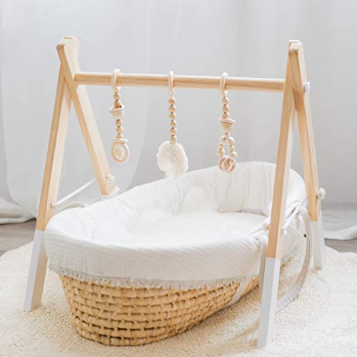 let's make 3pc Baby Play Gym Toys Anillo de Dentición de Madera Orgánica Baby Play Activity Gym Frame Accesorios de Enfermería Juguetes Sensoriales de Protección Ambiental no Tóxicos