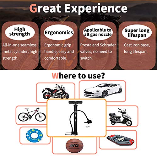 Letton Bomba de Suelo portátil para Bicicleta, Bomba de Aire para neumáticos de Bicicleta, válvulas Presta y Schrader Reversibles automáticamente de 8 Bar / 120 PSI, con Aguja de Bola multifunción Letton Bomba de Suelo portátil para Bicicleta, Bomba de Aire para neumáticos de Bicicleta, válvulas Presta y Schrader Reversibles automáticamente de 8 Bar / 120 PSI, con Aguja de Bola multifunción