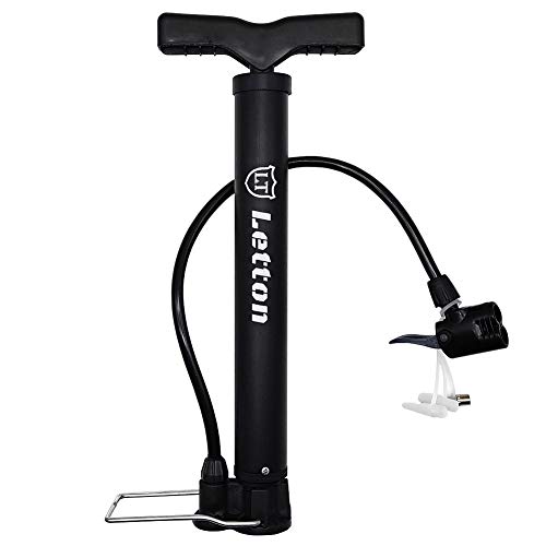 Letton Bomba de Suelo portátil para Bicicleta, Bomba de Aire para neumáticos de Bicicleta, válvulas Presta y Schrader Reversibles automáticamente de 8 Bar / 120 PSI, con Aguja de Bola multifunción Letton Bomba de Suelo portátil para Bicicleta, Bomba de Aire para neumáticos de Bicicleta, válvulas Presta y Schrader Reversibles automáticamente de 8 Bar / 120 PSI, con Aguja de Bola multifunción