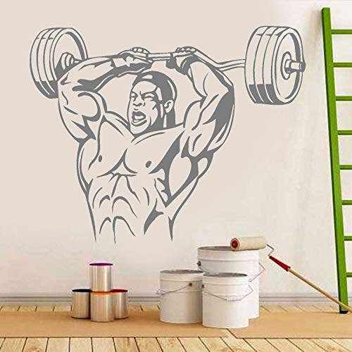 Levantamiento de pesas gimnasio pared arte pegatina músculo deportes hombre pared vinilo calcomanía fuerza edificio entrenamiento vinilo Mural decoración del hogar pared pegatina A7 42x33cm