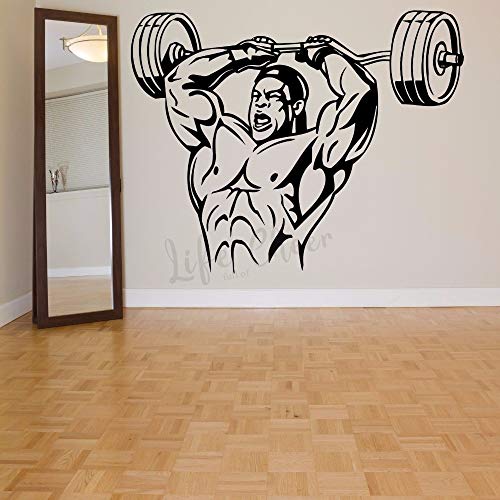 Levantamiento de pesas gimnasio pared arte pegatina músculo deportes hombre pared vinilo calcomanía fuerza edificio entrenamiento vinilo Mural decoración del hogar pared pegatina A7 42x33cm