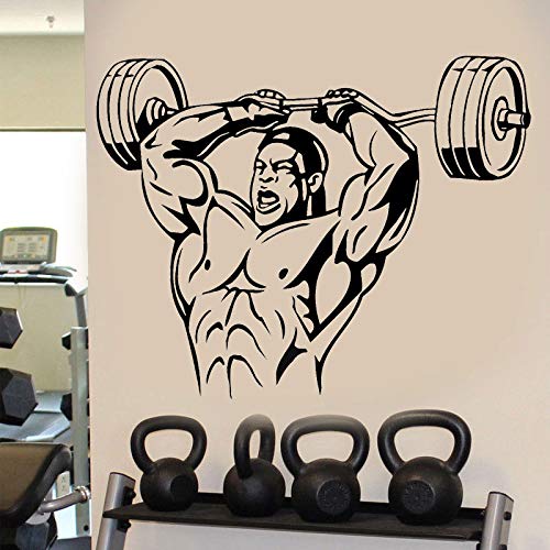 Levantamiento de pesas gimnasio pared arte pegatina músculo deportes hombre pared vinilo calcomanía fuerza edificio entrenamiento vinilo Mural decoración del hogar pared pegatina A7 42x33cm