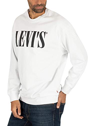 Levi's Relaxed Graphic Crewneck Sudadera, White (90's Serif Logo Crew White 0000), Small para Hombre