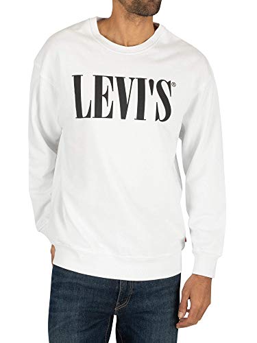 Levi's Relaxed Graphic Crewneck Sudadera, White (90's Serif Logo Crew White 0000), Small para Hombre
