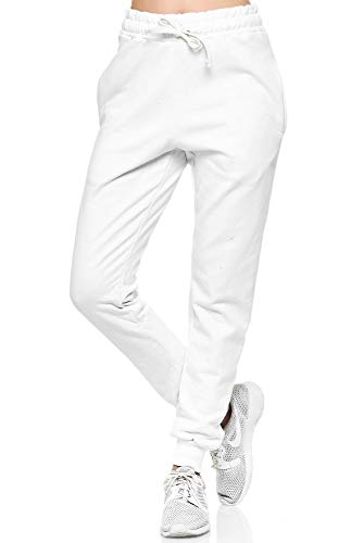 L.gonline 586 - Pantalones de chándal para mujer, 100% algodón, de S a 3XL Blanco XXXL