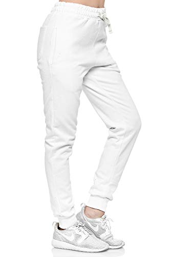 L.gonline 586 - Pantalones de chándal para mujer, 100% algodón, de S a 3XL Blanco XXXL