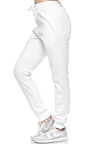 L.gonline 586 - Pantalones de chándal para mujer, 100% algodón, de S a 3XL Blanco XXXL