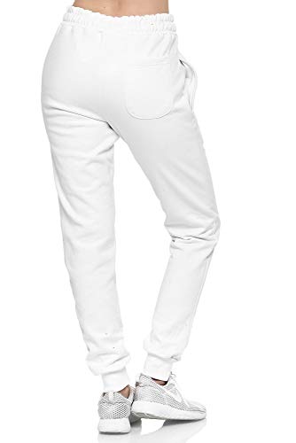 L.gonline 586 - Pantalones de chándal para mujer, 100% algodón, de S a 3XL Blanco XXXL