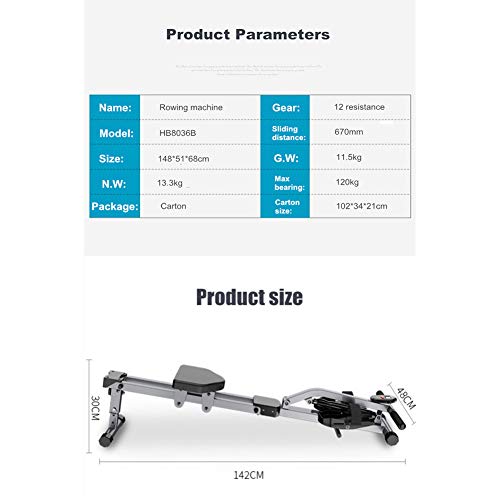 Lhlbgdz Máquina de Remo Plegable de Interior con 12 Equipos de Gimnasio de Entrenamiento de Gimnasio de Rowe de Resistencia Ajustable en casa