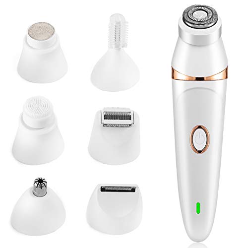 Liaboe afeitadora electrica mujer,depiladora Facial Electrica para Mujer 7 en 1 con tecnología húmeda y seca, cargador USB,adecuado para cara, cejas, pierna, nariz, bikini impermeable.