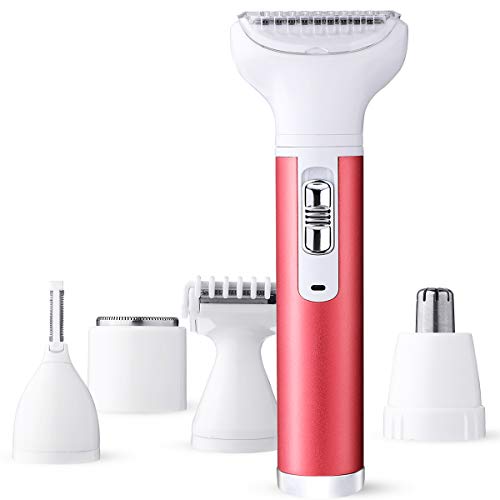 liaboe Depiladora mujer electrica Depiladora Electrica Mujer Facial 5 en 1 Afeitadora con Tecnología Wet y Dry Maquinilla Impermeable para Cara, Cejas, Piernas, Nariz, Bikini con Usb Cargador