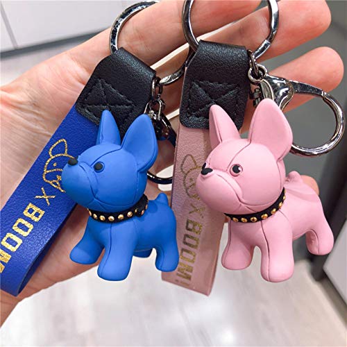 LIANYG Llavero clásico de Bulldog francés Punk para Hombre, Llavero de Coche, Llavero de   Cuero PU para Perro, Llavero para Bolso de Mujer, baratija con Encanto