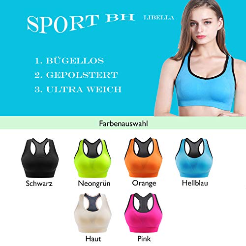 Libella Mujer Sujetador Deportivo Push Up Bustier con Amplio Correas Fitness Yoga Camisetas Sin Mangas 3765 Paquete de 3 UN1 S/M