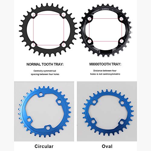 LICHUXIN Cadena de bicicleta, circular y elíptica de una sola velocidad para los anillos de cadena dentados positivos y negativos 96BCD para piezas de reparación de bicicleta de montaña, azul, Oval 36T