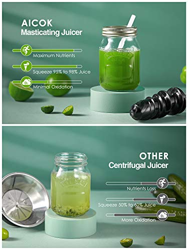 Licuadora Prensado en Frio, Aicok Licuadora Frutas Verduras, Extractor de zumos con Función inversa, Motor Silencioso, Limpieza Fácil con Cepillo, Alto en Nutrientes para Zumo de Frutas y Verduras Licuadora Prensado en Frio, Aicok Licuadora Frutas Verduras, Extractor de zumos con Función inversa, Motor Silencioso, Limpieza Fácil con Cepillo, Alto en Nutrientes para Zumo de Frutas y Verduras
