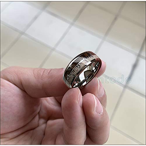 LIDAYE Anillos de carburo de tungsteno de 8 mm, joyería de Caza de Vikingos, Hombres, Mujeres,   Koa, Cebra, asta de Madera, Flechas, Incrustaciones, Bandas de Domo, Ajuste cómodo Pulido 10