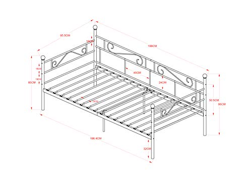LiePu Sofá Cama Metálica Diván Cama para Dormitorio Salón Cuarto de Invitados,Adecuado para Colchón de 90 * 190 cm,Negro LiePu Sofá Cama Metálica Diván Cama para Dormitorio Salón Cuarto de Invitados,Adecuado para Colchón de 90 * 190 cm,Negro