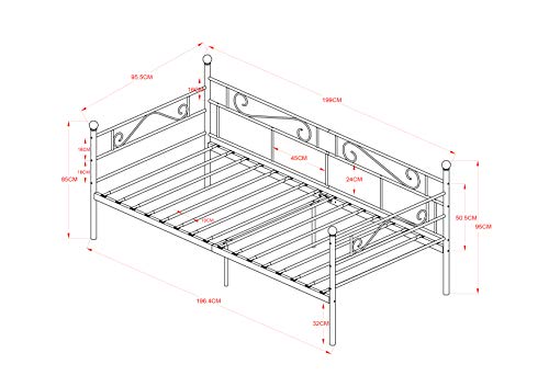 LiePu Sofá Cama Metálica Diván Cama para Dormitorio Salón Cuarto de Invitados,Adecuado para Colchón de 90 * 190 cm,Negro