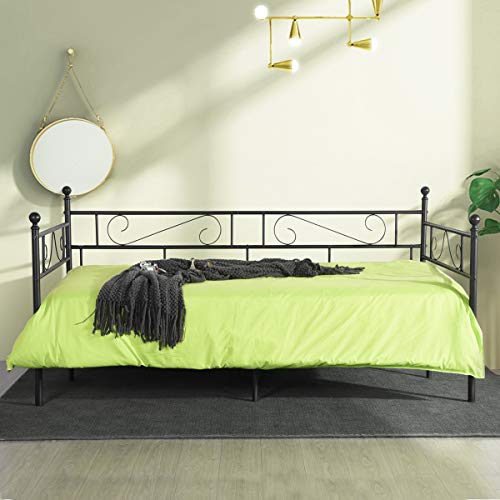 LiePu Sofá Cama Metálica Diván Cama para Dormitorio Salón Cuarto de Invitados,Adecuado para Colchón de 90 * 190 cm,Negro LiePu Sofá Cama Metálica Diván Cama para Dormitorio Salón Cuarto de Invitados,Adecuado para Colchón de 90 * 190 cm,Negro