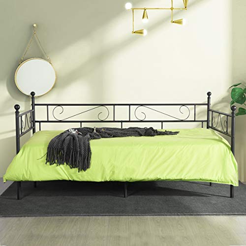 LiePu Sofá Cama Metálica Diván Cama para Dormitorio Salón Cuarto de Invitados,Adecuado para Colchón de 90 * 190 cm,Negro