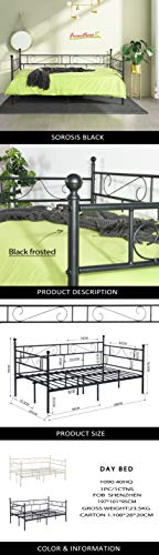 LiePu Sofá Cama Metálica Diván Cama para Dormitorio Salón Cuarto de Invitados,Adecuado para Colchón de 90 * 190 cm,Negro LiePu Sofá Cama Metálica Diván Cama para Dormitorio Salón Cuarto de Invitados,Adecuado para Colchón de 90 * 190 cm,Negro