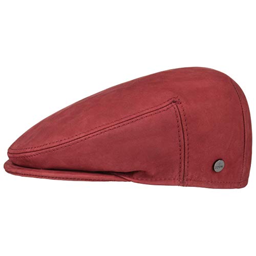 Lierys Gorra Plana de Piel Hombre - Made in Italy con Visera, Forro Verano/Invierno - 61 cm Burdeos