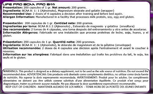 Life Pro BCAA Pro 8:1:1 1000 mg Ajinomoto para el crecimiento y recuperación muscular – Aminoácidos ramificados (l-leucina, l-valina y l-isoleucina) para ayudar contra catabolismo muscular – 200 cáp. Life Pro BCAA Pro 8:1:1 1000 mg Ajinomoto para el crecimiento y recuperación muscular – Aminoácidos ramificados (l-leucina, l-valina y l-isoleucina) para ayudar contra catabolismo muscular – 200 cáp.