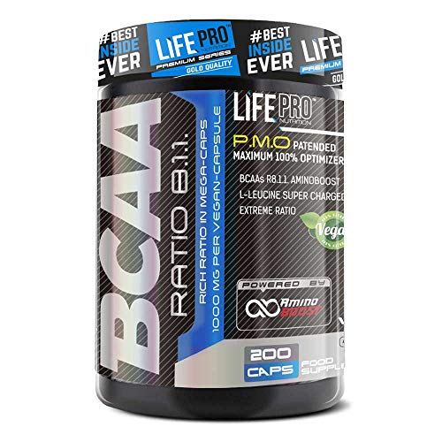 Life Pro BCAA Pro 8:1:1 1000 mg Ajinomoto para el crecimiento y recuperación muscular – Aminoácidos ramificados (l-leucina, l-valina y l-isoleucina) para ayudar contra catabolismo muscular – 200 cáp.