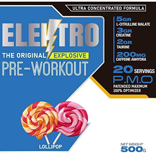 Life Pro Elektro Pre Workout para mejorar el rendimiento muscular – Suplemento deportivo pre entreno para mejorar la recuperación muscular – 500 gramos – sabor Lollipop