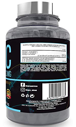 Life Pro Essentials Alc1000 mg - Acetil L-Carnitina para contribuir a adelgazar – Quema grasas con carnitina para acelerar el metabolismo – Fat Burner para complementar con el entreno – 90 cápsulas