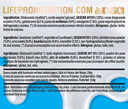Life Pro Fit Food Protein Cream Choco Oreo | 22% Proteina | Crema Proteica Sabor Chocolate y Galletas Oreo | Fácil de untar | Sin azucares añadidos | Sin conservantes artificiales