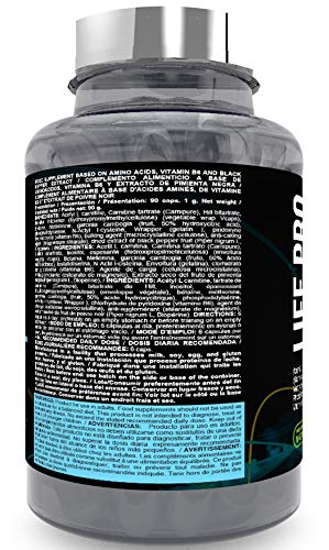 Life Pro Lipopro Suplemento Quemagrasas 90 Cápsulas | Pastillas Quemagrasas Efectivas con L-carnitina y N-acetil Cisteína, Lipotrópico Efectivo, Acelera el Metabolismo