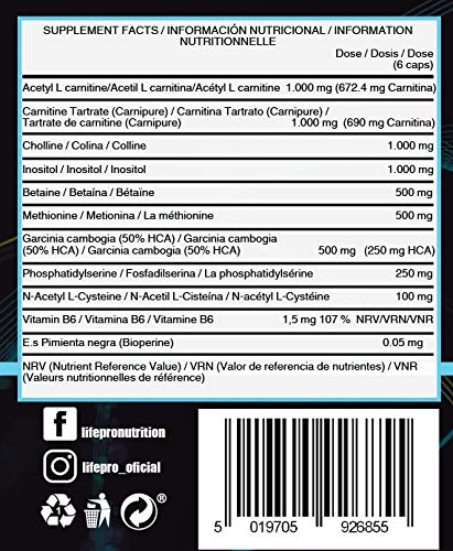 Life Pro Lipopro Suplemento Quemagrasas 90 Cápsulas | Pastillas Quemagrasas Efectivas con L-carnitina y N-acetil Cisteína, Lipotrópico Efectivo, Acelera el Metabolismo Life Pro Lipopro Suplemento Quemagrasas 90 Cápsulas | Pastillas Quemagrasas Efectivas con L-carnitina y N-acetil Cisteína, Lipotrópico Efectivo, Acelera el Metabolismo