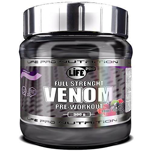 Life Pro New Venom Full Strenght Pre-Workout – Pre entreno para ayudar a aumentar la masa mucular – Pre Workout para un mejor desempeño físico y recuperación muscular – 300 gr – Sabor Fruit Punch