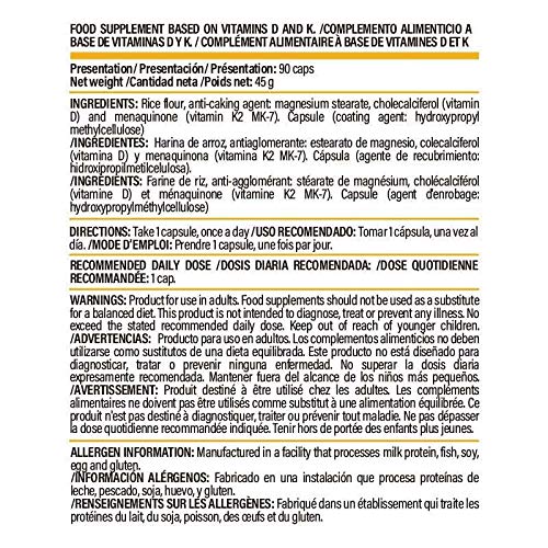 Life Pro Vit D&K2MK7 90 Vcaps | Vitamina D + Vitamina K2 MK7 | Altamente Dosificada | Comprimidos Veganos | Sin Aditivos Innecesarios | Contribuye a los Huesos, Músculos y Sistema Inmunitario