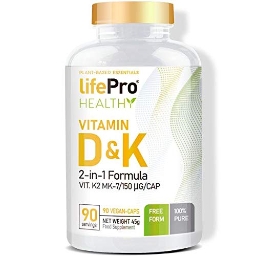 Life Pro Vit D&K2MK7 90 Vcaps | Vitamina D + Vitamina K2 MK7 | Altamente Dosificada | Comprimidos Veganos | Sin Aditivos Innecesarios | Contribuye a los Huesos, Músculos y Sistema Inmunitario