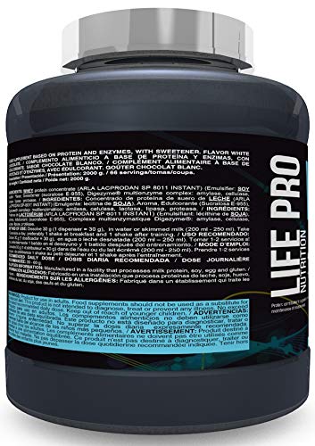 Life Pro Whey 2Kg | Suplemento Deportivo, 78% Proteína de Concentrado de Suero, Protege Tejidos, Anticatabolismo, Crecimiento Muscular y Facilita Períodos de Recuperación, Sabor Chocolate Blanco