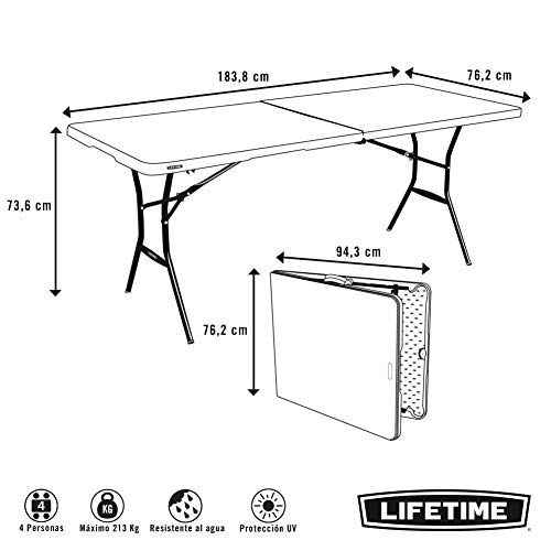 LIFETIME 80471 - Mesa plegable multiusos resistente 184 x 76 x 73,5 cm UV100 LIFETIME 80471 - Mesa plegable multiusos resistente 184 x 76 x 73,5 cm UV100