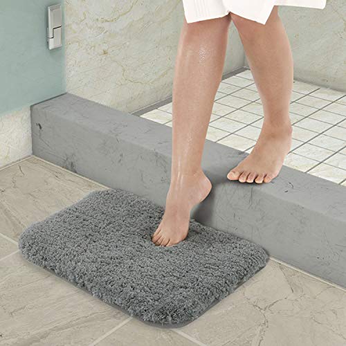 Lifewit Alfombra De Baño Tacto Suave Antideslizante Alfombrilla Microfibra Suave Lujosa Caucho Antideslizante Lujosa Alfombra de Ducha (Gris 60 x 40 cm)