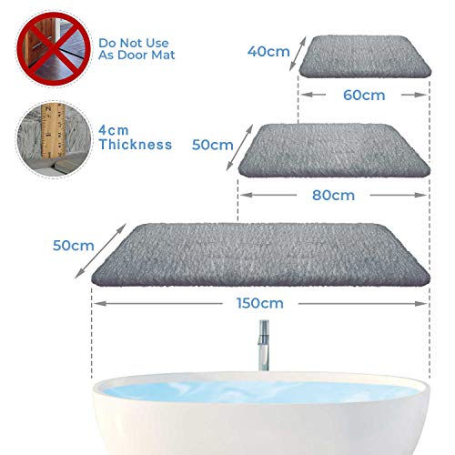 Lifewit baño Mat Gris, Microfibra Suave Shag Super Agua Absorbente No-Slip Rubber Baño Rug, Grueso, Máquina Lavable, 80 x 50 cm