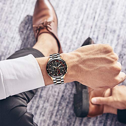 LIGE Reloj para Hombre Cronógrafo Correa de Acero Inoxidable Impermeable Deportes Negocio Casual Reloj Plateado para Caballero