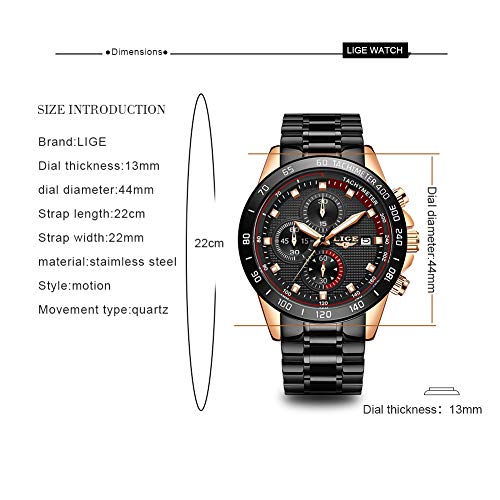 LIGE Reloj para Hombre Cronógrafo Correa de Acero Inoxidable Impermeable Deportes Negocio Casual Reloj Plateado para Caballero