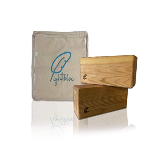 Lightbloc Bloque de Yoga de Madera Super Ligero - made in Spain - 1 o 2 Unidades - Para Hacer Ejercicios apoyar y profundizar posturas - Hecho a Mano, Natural- Accesorios - Ladrillo-Tacos Yoga-Pilates