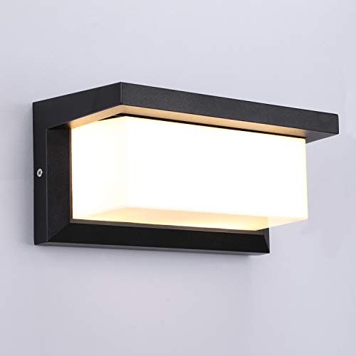 Lightess Apliques de Pared Exterior LED 12W Lámpara de Pared Impermeable IP65 Luz de Aluminio Iluminación para Balcón, Jardín, Porche, Camino, Patio, Negro (blanco cálido)