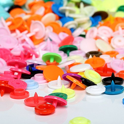 LIHAO Snaps Plástico T5 con Alicates Botones Presion y 12 Pinzas Costura (375 Botones,24 Colores)