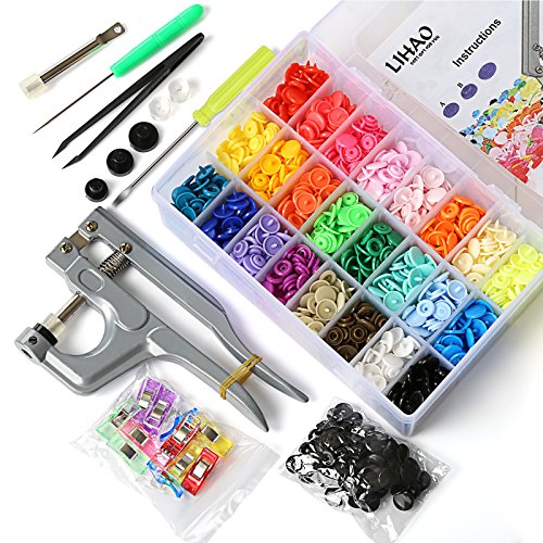 LIHAO Snaps Plástico T5 con Alicates Botones Presion y 12 Pinzas Costura (375 Botones,24 Colores) LIHAO Snaps Plástico T5 con Alicates Botones Presion y 12 Pinzas Costura (375 Botones,24 Colores)