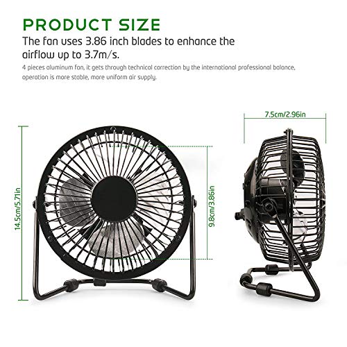 Lileng Ventilador USB, Ventilador de Escritorio de Metal USB de 10,16cm Mini Ventilador silencioso portátil Ventilador de refrigeración Ordenador portátil PC Mesa de Escritorio Lileng Ventilador USB, Ventilador de Escritorio de Metal USB de 10,16cm Mini Ventilador silencioso portátil Ventilador de refrigeración Ordenador portátil PC Mesa de Escritorio